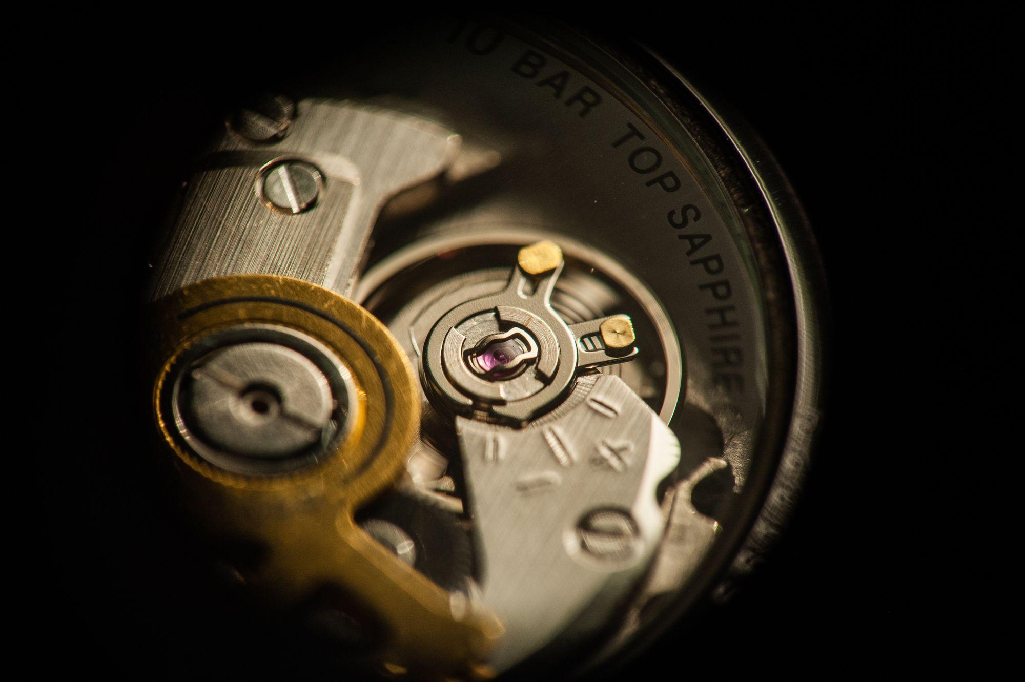 Macro view of the hand-finished movement